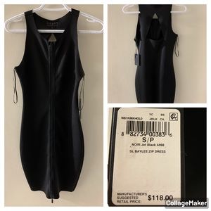 Black Guess Bodycon Dress With Cutout Back and Zipper Front. Size Small NWT